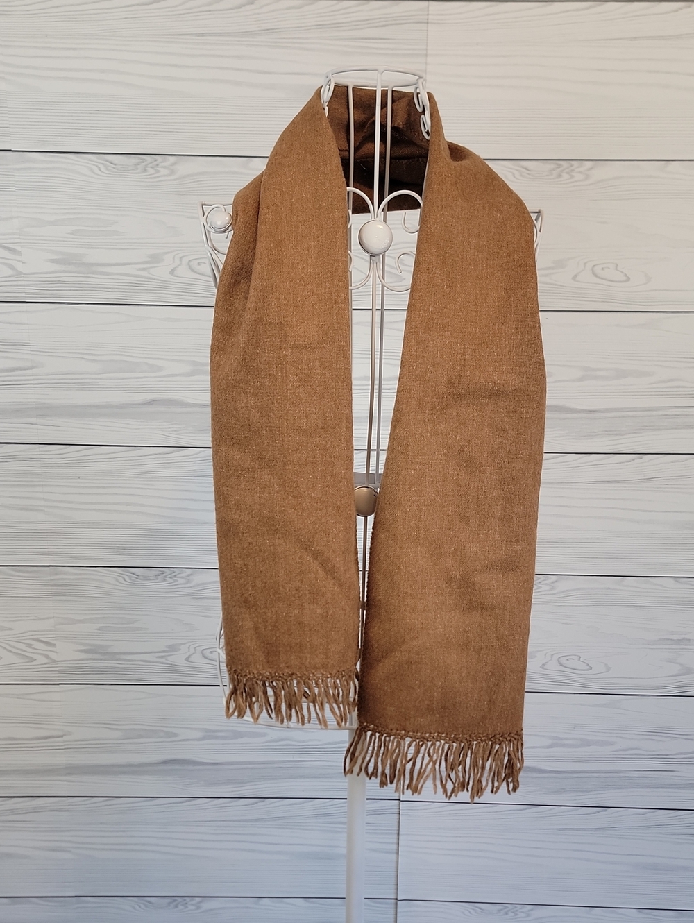 Latimports Hand Loomed Wool Scarf Made In Chili Vintage 60s -Brown Tan 100% Wool
